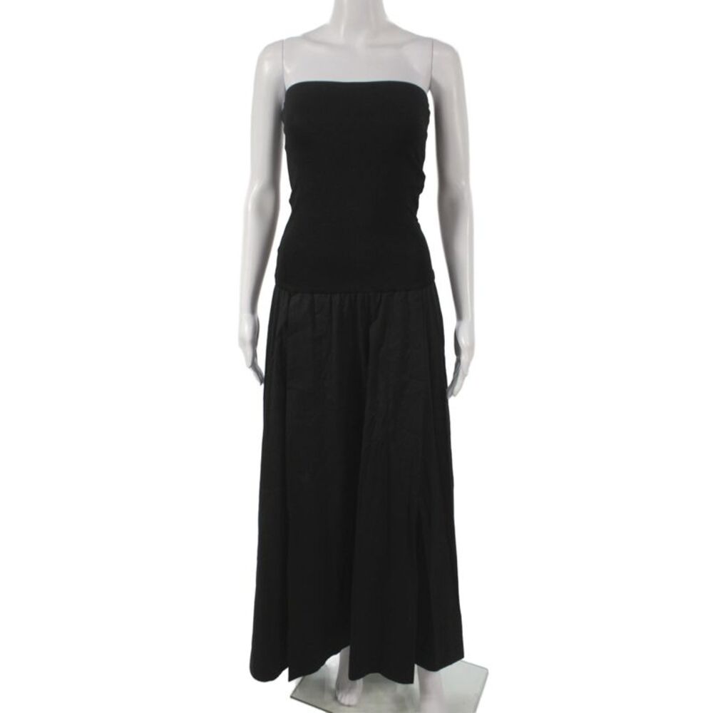 Esse Womens Maxi Dress Black Cotton Off Shoulder Sleeveless Midi Size 8